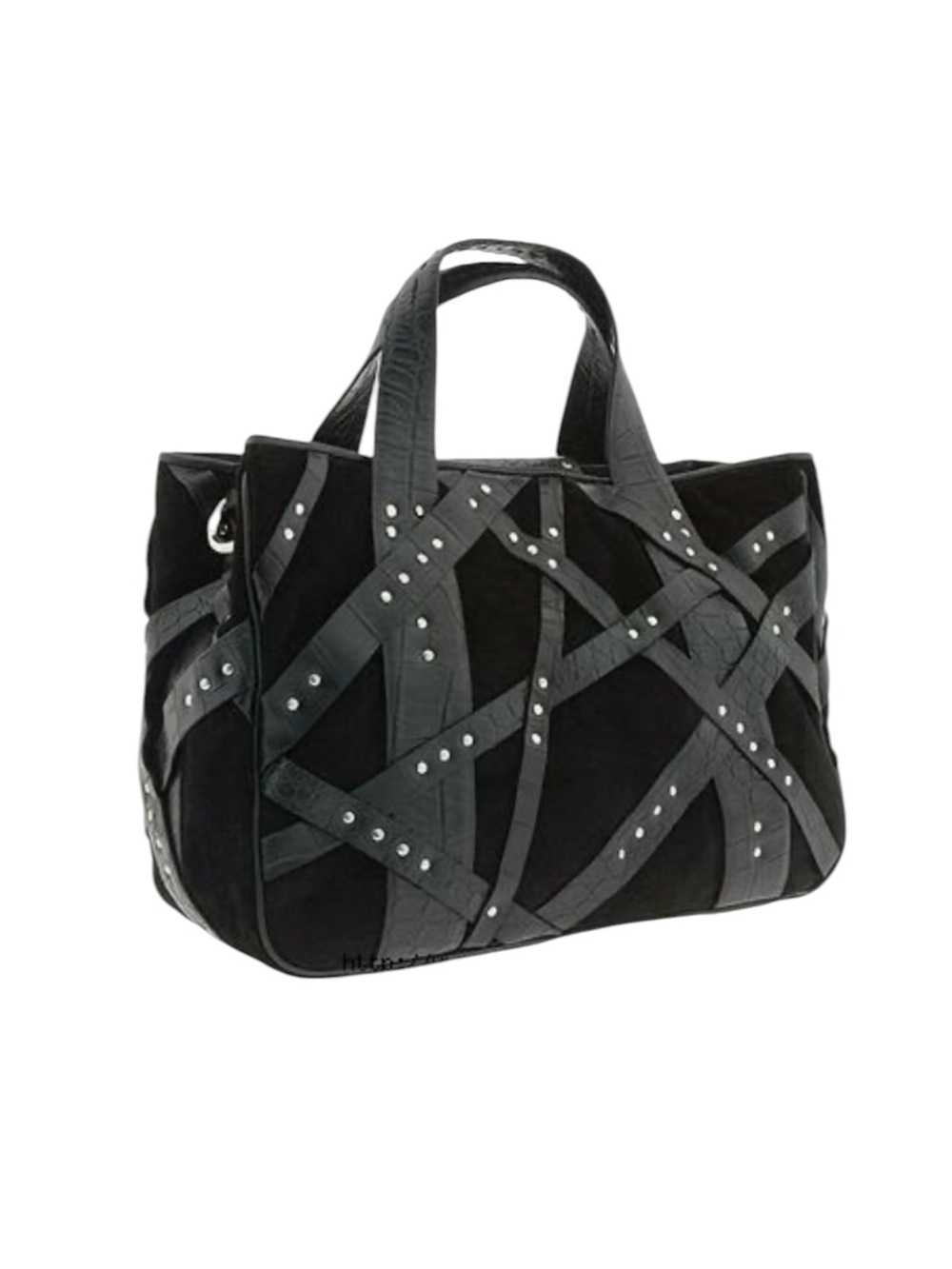 Donald J Pliner black calf hair and leather strappy silver studded satchel bag - Picture 1 of 11